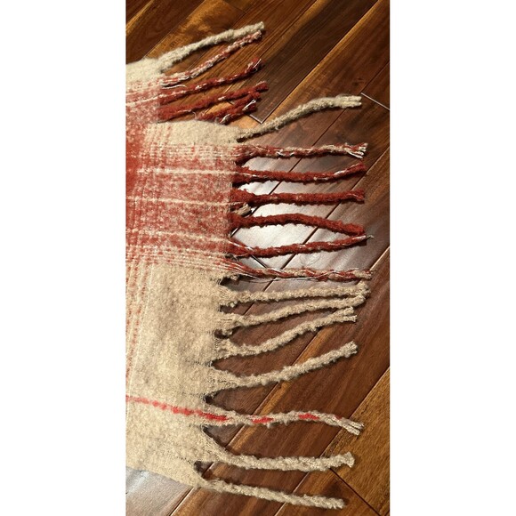 Women’s Blanket Scarf Wrap Time And Tru Orange Tan Brown Large Soft Fringe - Picture 2 of 10